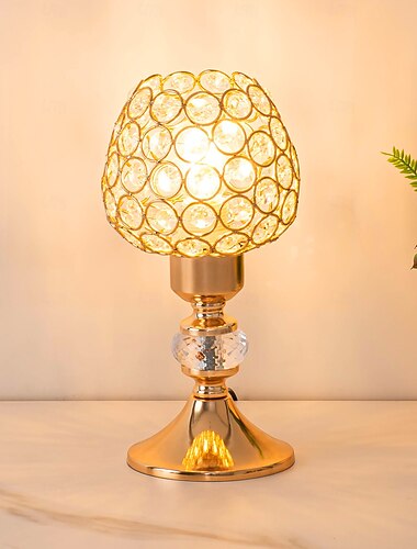  Goldene Kristallkerzenleuchte, wiederaufladbare Luxus-Nachttischlampe, 3000 K warmes Licht, stufenlos dimmbar, für Schlafzimmer, Hochzeiten und festliche Dekoration