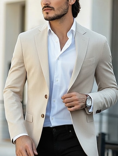  Homme Veste blazer Blazer en lin Col cranté Classique Couleur Unie Blazer Blazer en lin Blanche Rose Claire Bleu Ciel Coupe sur mesure à boutonnage simple à 2 boutons