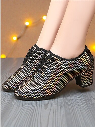  Pantofi de dans profesionali pentru femei, cu șireturi holografice - ușori și confortabili, pentru dans de salon &Adidași de antrenament latino pentru femei, talpă flexibilă, model iridescent modern