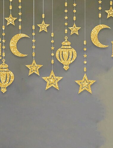  6-teiliges Ramadan-Eid-Party-Dekorationsset, Mond- und Stern-Hängeornamente, islamische Festgirlanden, Ramadan-Mubarak-Heimdekoration für die Feiertage