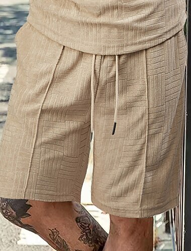  Herren Shorts Sommershorts Strandshorts Freizeitshorts Shorts mit Struktur Jacquard Kordelzug Elastischer Bund Einfarbig Komfort Atmungsaktiv Knielang Täglich Outdoor Streetwear Urlaub Mode Blau