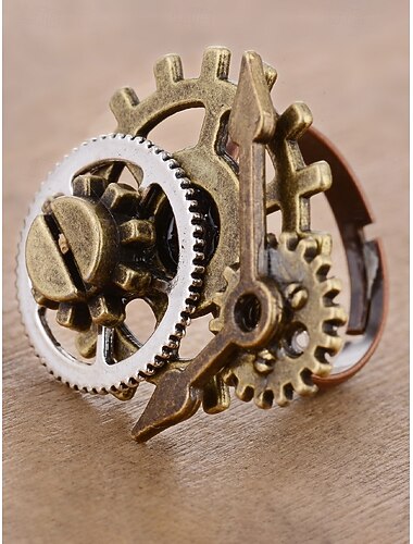  Ženský Mardi Gras Steampunk Antiquovaný Slitinový Ozubený Kolo a Ruka Hodin Prsten - Vícebarevný industriální doplněk pro karneval a převleky