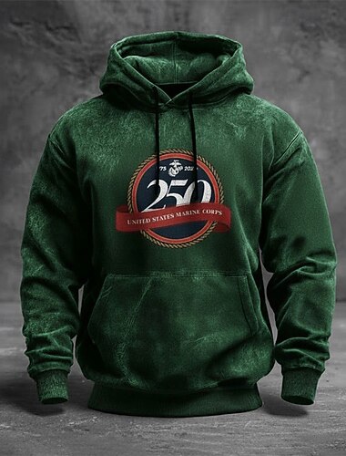  Voor heren Grafisch Trui met capuchon Pullover Hoodie Bedrukte hoodie Modieus Streetwear Dagelijks Vintage Retro Lange mouw Capuchon Buiten Streetwear Vakantie Rood Bruin Groen Grijs Trekkoord Zak