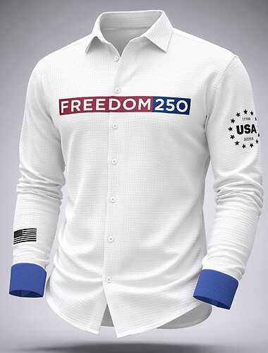  Homme 4 juillet, 250e anniversaire des États-Unis Patriotique FREEDOM Chemise Chemise gaufrée Chemise Décontractée manche longue Mode Décontractée Tenue Quotidienne Fête Été Printemps Col Rabattu
