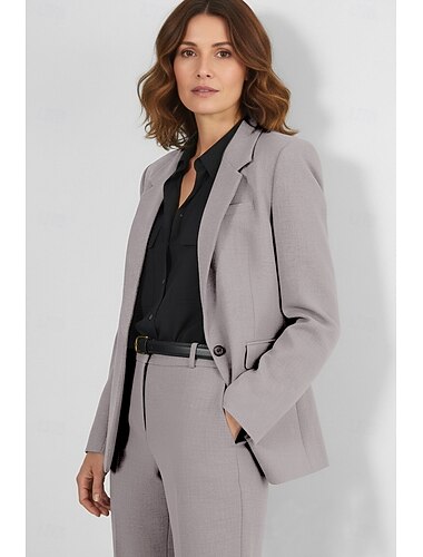  Mulheres Jaqueta Blazer Escritório Trabalho Formal Elegante Terno Manga Longa Lapela Chanfrada Comum 1 Botão