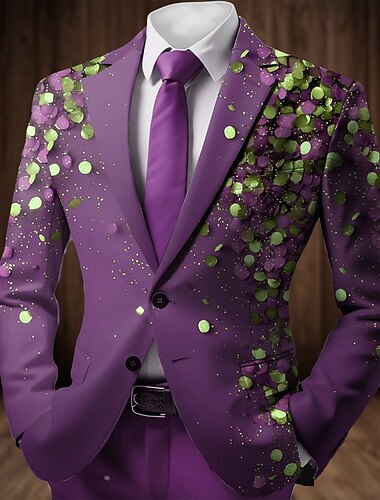  Karneval Herre Grafisk Blazer jakke Frakke Mode Bekvem Åndbart Kunstnerisk Afslappet Festaftentøj Festival 3D-udskrivning Knapper Multi lomme Alle årstider Hakrevers Langærmet Lilla Mørk Lilla