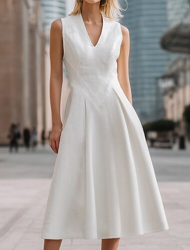  Damen Midikleid Weißes Kleid Freizeitkleid Etui-Kleid Elegant Mode Modern Täglich Urlaub Ausgehen Normale Passform Einfach Ärmellos V Ausschnitt Weiß Sommer Frühling