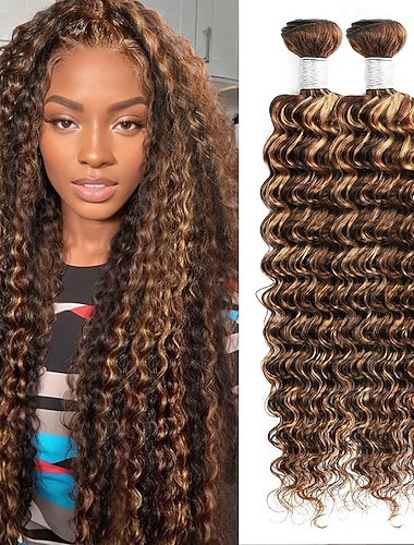  2 bundels haarweefsels highlight p4/27 menselijk haar bundel diepe golvende bundels 12-28 inch