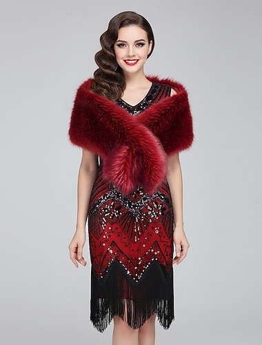  Sett De livlige 20-årene 1920-tallet Flapper kjole Fuskepelssjal med tilbehør Den store Gatsby Flapper Girl Paljetter Dusk Kostyme Dame Nytt År Cocktailfest Retro-temafest Charleston-dans Voksne