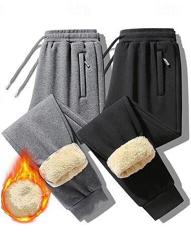  Voor heren Sherpa Fleece broek Joggingbroeken Jogger Broek Zak Trekkoord Elastische taille Effen Comfort Warm Buitensporten Dagelijks Modieus Casual Zwart Grijs Micro-elastisch