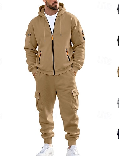  Herre Hattetrøje Joggedress Hettegenser og bukser Sett Hettegenser Daglig utendørs Feriereise Dagligdagstøy Snorer Ta igjen glidelåsen عادي Svart Navyblå Kakifarget Sportsklær Sport Mote Høst
