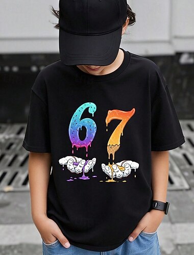  Algodón Niños Chico Negro Graphic manos Jerga divertida 67 Camiseta Blusa Cuello Barco Manga Corta Exterior Uso Diario Moda Ropa de calle Design Estampado Verano
