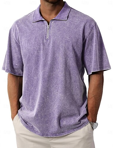  Per uomo Polo con zip Maglia da golf Casuale Ferie Con cerniera Bavero Manica Corta Moda Essenziale Semplice Stile Vintage Zip a un quarto Estate Primavera Primavera & Estate Vestibilità regolare Blu
