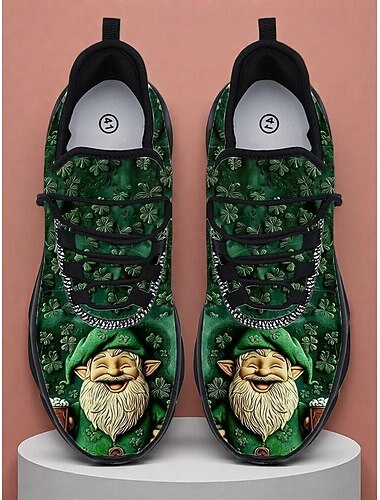  Herren-Sneaker im St. Patrick's Day-Design – lustiges grünes Design mit Gnomen- und Totenkopfmotiven, ideal für die Feierlichkeiten zum St. Patrick's Day und als Freizeitkleidung
