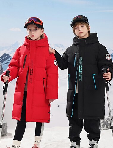  Bambini Unisex Giacca in piuma Giacca con Cappuccio Giacca Imbottita Capispalla Lettera Manica Lunga Tenere al caldo Antivento Cappotto Casuale Quotidiano Essenziale Nero Rosso Autunno Inverno Dai 4