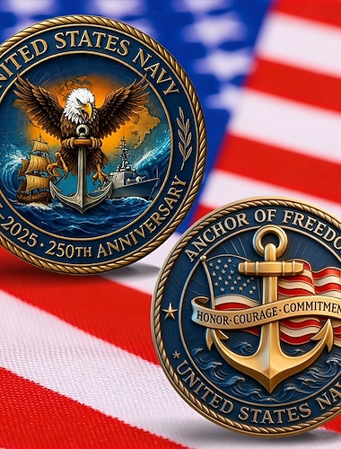  U.S. Navy 250e verjaardag herdenkingsmunt – 1775–2025 verzamelmunten duurzame metalen displaymunten voor verzamelaars en geschenkidee patriottisch militair thema semiquincentennial
