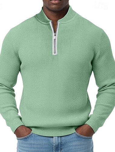  Hombre Sudadera Pana Sudadera Con Capucha Sudadera con un cuarto de cremallera Albaricoque Negro Blanco Verde Claro Verde Trébol Cuello Mao Plano Cerrar Con Texturas Casual Diario Deporte Ropa de