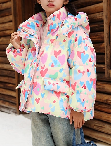  Lapset Tyttöjen Untuvatakki Puffer takki Sydän Urheilu Tasku Pidä Lämmin Tuulenpitävä ulko- Takki Päällysvaatteet 4-12 vuotta Talvi Musta Punastuvan vaaleanpunainen