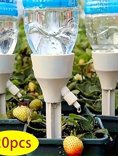  20 deler automatisk dryppvanningssett for planter, justerbar vannstrøm, egnet for inne- og hageplanter, kompatibel med standard EU/US-gjengede flasker, effektivt batterifritt pottevanningssystem