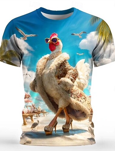  Herre Dyr Hane Morsom T skjorte Kortermet T skjorte 3D-utskrift Crew-hals Skjorte overdrevet Designer Fest Ferie blå 3# blå 2# Blå 1# Sommer Vår Klær S M L XL XXL XXXL