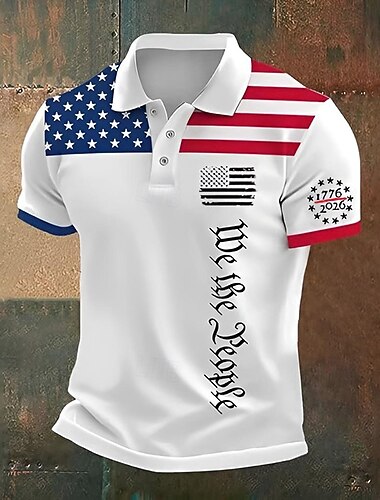  4 juillet 2026, 250e anniversaire Homme Drapeau Américain Polo Polos à Boutons Chemise de golf Manche Courte Polos Col Rabattu Sports Mode Occasionnel Quotidien Extérieur Vacances Boutons Imprimé Ét
