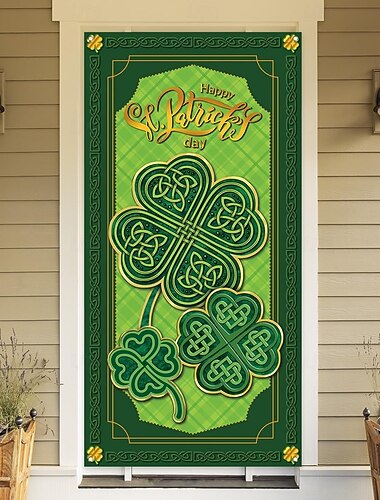  Türbanner zum St. Patrick's Day, keltisches Kleeblattmuster, Botschaft „Frohen St. Patrick's Day“, festliche Eingangsdekoration für die Feierlichkeiten zum St. Patrick's Day.
