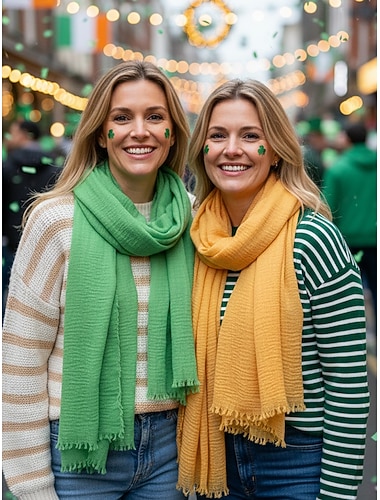  Lichtgewicht polyester damessjaal, verkrijgbaar in diverse kleuren, zacht en dun, perfect voor St. Patrick's Day en dagelijks gebruik.