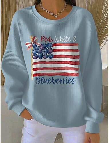  Mujer Pullover Estampado Graphic Letra Cálido Clásico Casual Manga Larga Cuello Barco Tops regulares Casual Hogar Calle Azul Piscina Bleu Ciel Negro Blanco Rojo Primavera Otoño Invierno