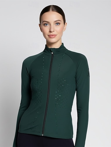  Fleecejakke til skøyteløp Dame Skøyteløp Jakke Topper Mørkegrønn Lapper Spandex Elastisk Trening Konkurranse Skøyteklær Hold Varm Klassisk Langermet Skøyting Kunstløp