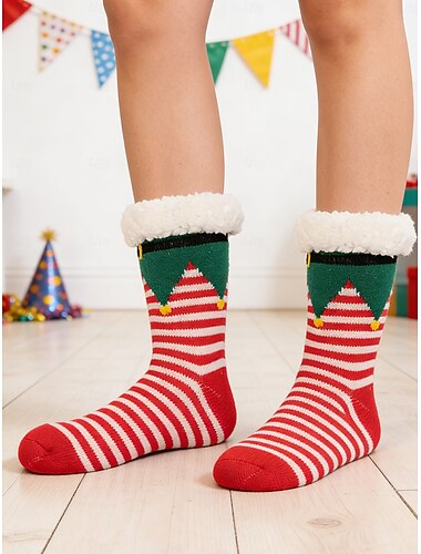  Kvinnes Mardi Gras Fleece-Lined Antiskli Gulvsokker Festlige Stripete Strikkede Karnevalsstil Koselige Vintervarme Tøflesokker Voksne og Tenåringer Perfekte Karnevalfester  Hjemmebruk i Ferier