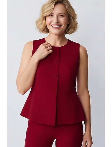  Mulheres Colete de terno Escritório Trabalho Formal Elegante Sem Manga Gola Redonda Não Trespassado