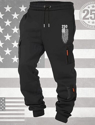  Voor heren Cargo-joggingbroek Joggingbroeken Jogger Broek Trekkoord Zak Elastische taille Nationale vlag Comfort Ademend Dagelijks Buiten Amerika's 250e verjaardag Vakantie Modieus Zwart Wit