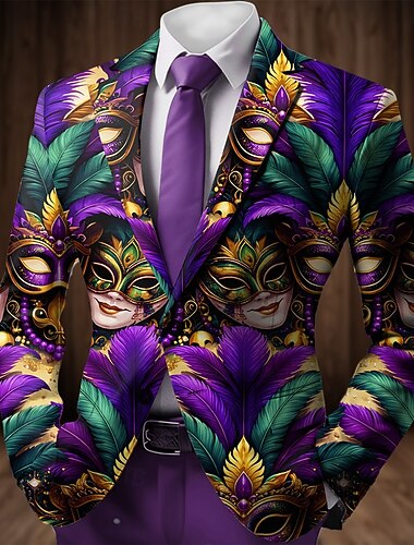  Carnevale Per uomo Maschera Giacca blazer Cappotto Di tendenza Confortevole Traspirante Artistico Casual Abbigliamento da sera Casual Festival Tasca Stampa 3D Bottoni Tutte le stagioni Dentellato