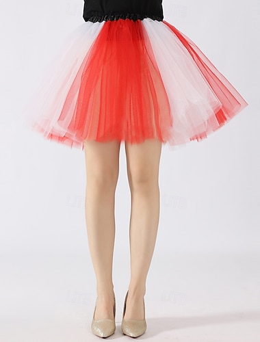  Tutu Jupe en tulle Rétro Vintage Années 1980 Blanc et Rouge Adulte Femmes Halloween Carnaval Soirée Performance Se déguiser