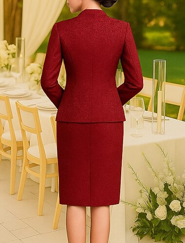  فستان رسمي بطول الركبة مكون من قطعتين فستان حفلة فستان كوتيل فستان والدة العروس بأكمام طويلة ياقة دائرية أنيق فينتاج حفلة مع تطريز