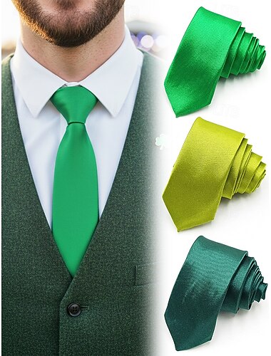  cravatta da uomo in raso verde per il giorno di San Patrizio, diverse tonalità di verde, tessuto in poliestere liscio, cravatta in stile classico e festoso per sfilate, feste, matrimoni e celebrazioni festive