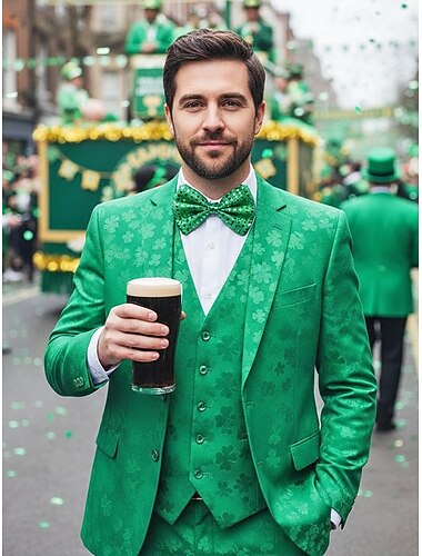 Herenstrikje met pailletten voor St. Patrick's Day, gemaakt van groene polyesterstof met klaver- en feestelijke patronen, verstelbaar, geschikt voor Ierse feesten, parades, bars en andere feestelijke gelegenheden.