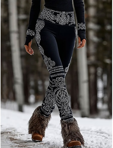  Dame Leggings Ferie Årgang Etnisk stil Full lengde Høy Midje Grafisk Geometrisk Myk Bekvem Elastisk Daglig Hjem utendørs Blå Svart Rød Grønn Sommer Vår Høst Vinter Slank Fasong