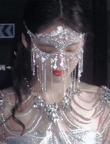  Samba Accessoires Glinsterend Strass Masker voor Maskerade - Kristal Draperen Gezichtsluier Rave Festival Partij Hoofdstuk Performancenkostuum