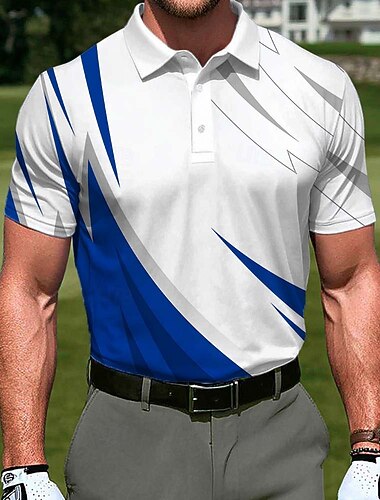  Férfi Geometriai Golf Sportpólóingek Rövid ujjú Pólóingek Hajtóka Alkalmi Szabadtéri Sportruházat 3D nyomtatás Gombok Nyár Medence Rubin Bíbor