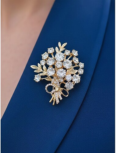  Damebrosje i imitert diamantlegering – elegant blomsterdesign i gull og sølv, perfekt for bryllup og spesielle anledninger