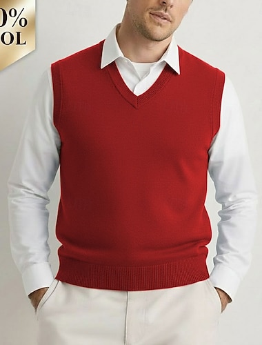  Hochwertige Herren-Pulloverweste aus reiner Wolle und Kaschmir mit V-Ausschnitt, klassisch gestrickt, weich, warm und atmungsaktiv.