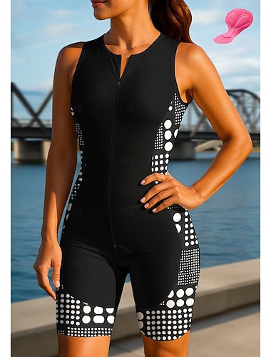  Naisten Pyöräily jersey Triathlon Tri -puku Alamäkeen Jersey Hihaton Kesä Kevät Syksy Musta Geometrinen Pallokuosi Hauska Pyörä Aurinkovoide UV-vastustuskykyinen 3D alusta Pyöräily Nopea kuivuminen