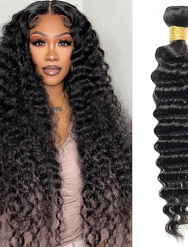  Brasilianisches Echthaar, Farbe 1b # Naturschwarz, Deep Wave, 1 Bündel, 25-75 cm