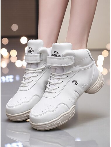  Dámské profesionální taneční tenisky - polstrované vysoké šněrovací tréninkové boty s tlumící podrážkou pro společenské tance, jazz, hip hop &studiová praxe