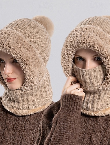  strikket tyknet med fleece skjerf maske varm lue 3 i 1 lue med skjerf og maske, 2026 vinter ansiktsmaske, strikkede luer ansikts hette skjerf skimasker