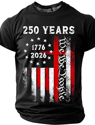  4. července 2026 250. pamětní den Pánské 3D potisk US vlajka crew neck krátký rukáv tričko každodenní ulice