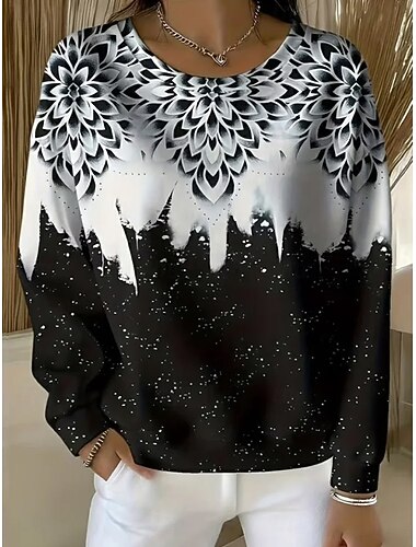  Damen Pullover Sweatshirt Grafik Geometrisch Lässig Langarm Rundhalsausschnitt Normale Oberteile Lässig Straße Alltagskleidung Blau Weiß Purpur Grün Herbst Winter
