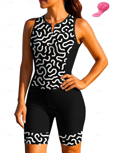  Per donna Maglia da Ciclismo Tuta da triathlon Maglia da downhill Senza Maniche Estate Primavera Autunno Nero Geometrico Curva Divertente Bicicletta Protezione solare Resistente ai Raggi UV