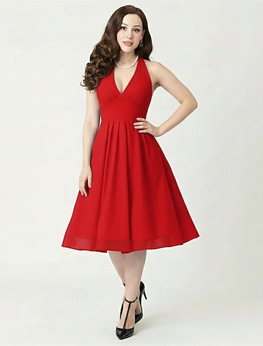  Rockabilly Middag En linje kjole Trang og vid passform Kostyme Dame Karneval Valentinsdag Avslappet Ball Retro-temafest Voksne Kjole Sommer Vår